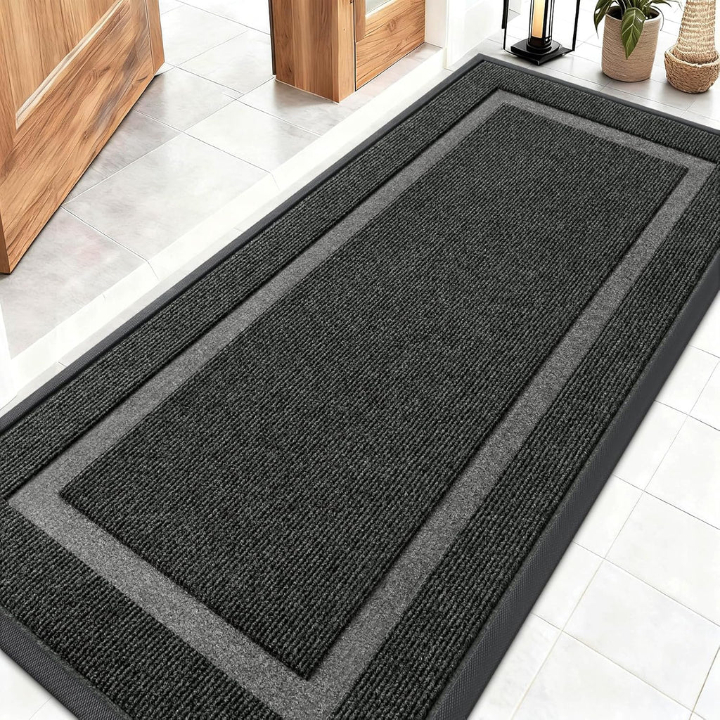 OLANLY Indoor Outdoor Front Door Mat - Waterproof, All-Weather, Easy Clean, 59x23, Black
