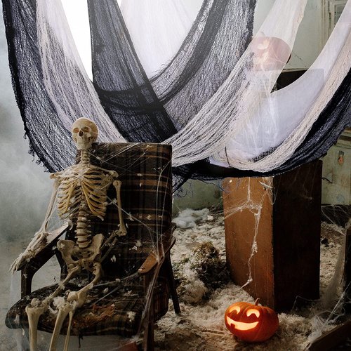 Alpurple 8 PCS Halloween Creepy Cloth Decoration, 30 x 72 Inch Black Spooky Giant Cheesecloth, Freaky Loose Weave Creepy Cloth Fabric Scary Spooky for Halloween Party Decoration (4 Black + 4 White)