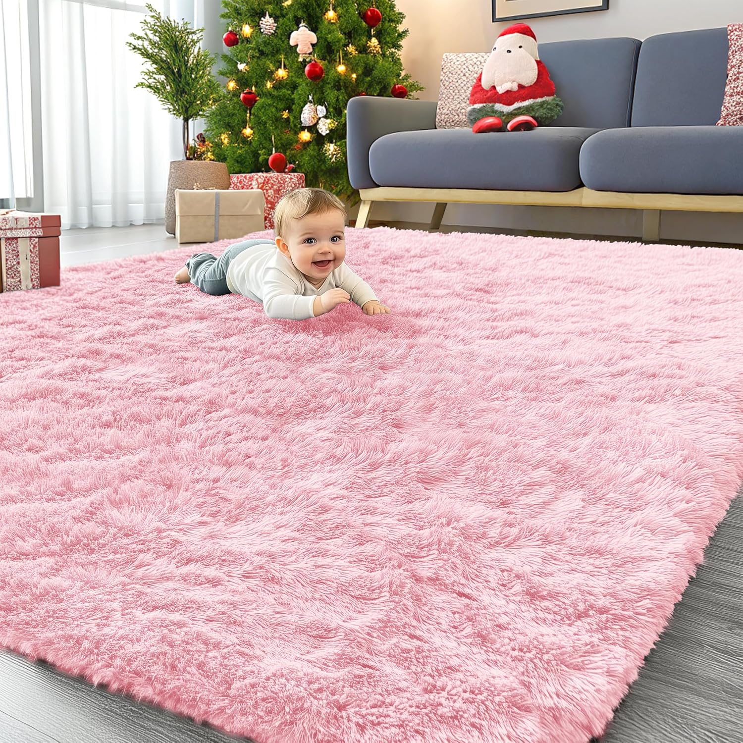 OLANLY Large Area Rug - Soft Fluffy Shaggy Carpet for Living Room & Bedroom | 8x10 ft, Pink