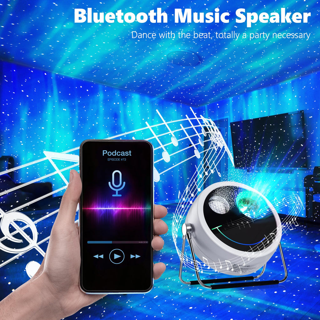 Brizled Star Projector Galaxy Light, USB C White Starry Projector Works with PD Power Supply, Bluetooth Speaker and White Noise Aurora Light, LED Galaxy Lighting for Bedroom Home Party
