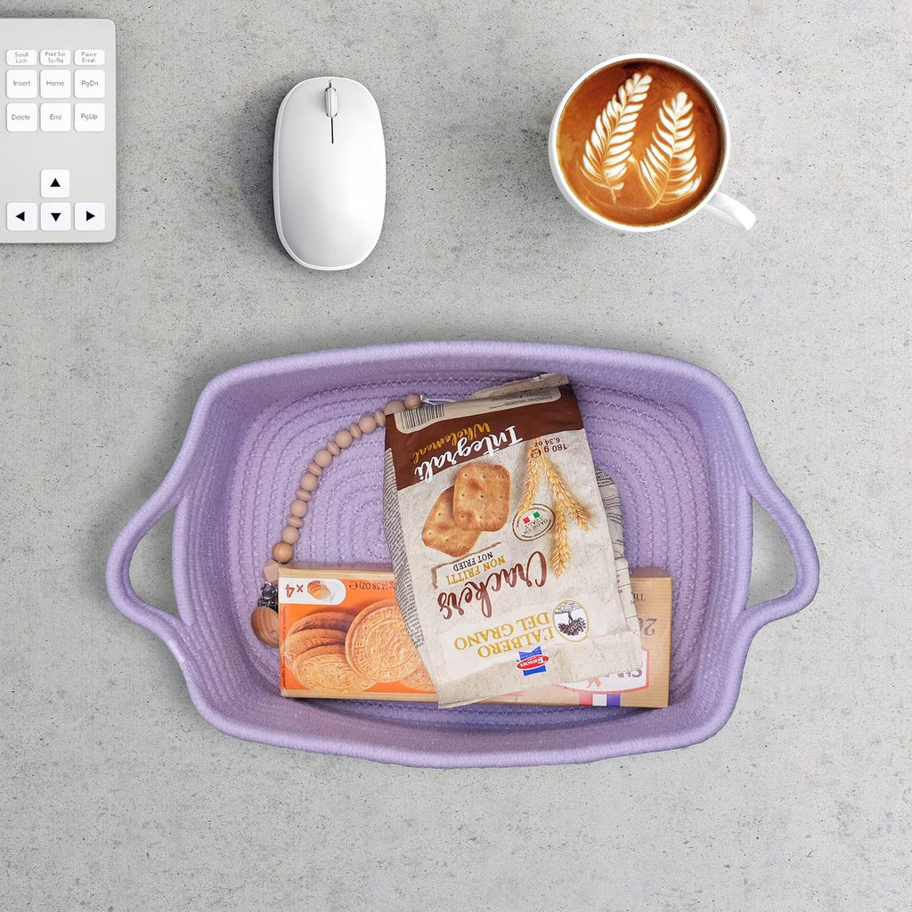 XUANGUO Woven Cotton Rope Storage Basket - Decorative Organizer for Pets & Nursery | Light Purple