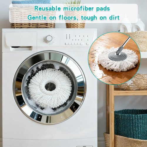 Compact Spin Mop by [Brand Name] - 360° Swivel Wheels, Clean & Dirty Water System, 6 Reusable Mop Heads | Blue/Yellow