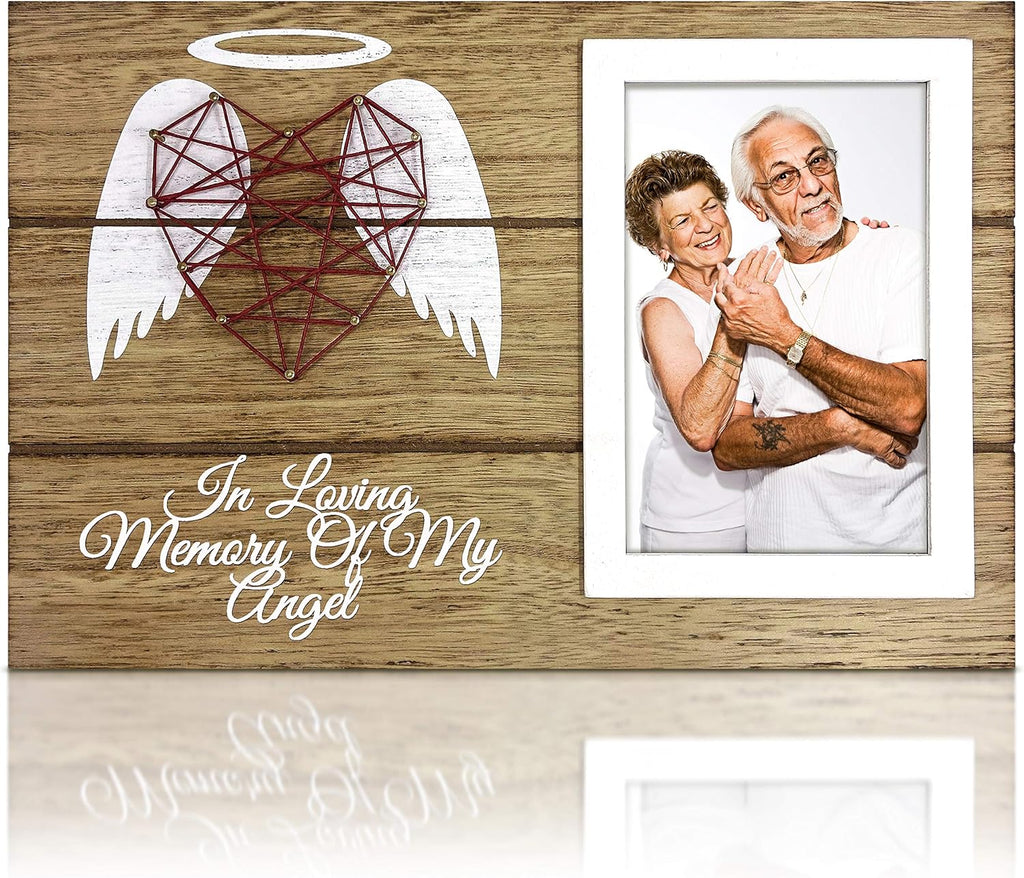 OakiWay Wood Picture Frame - Heart-Shaped Guardian Angel Sympathy Gift | 4x6 Memorial Frame