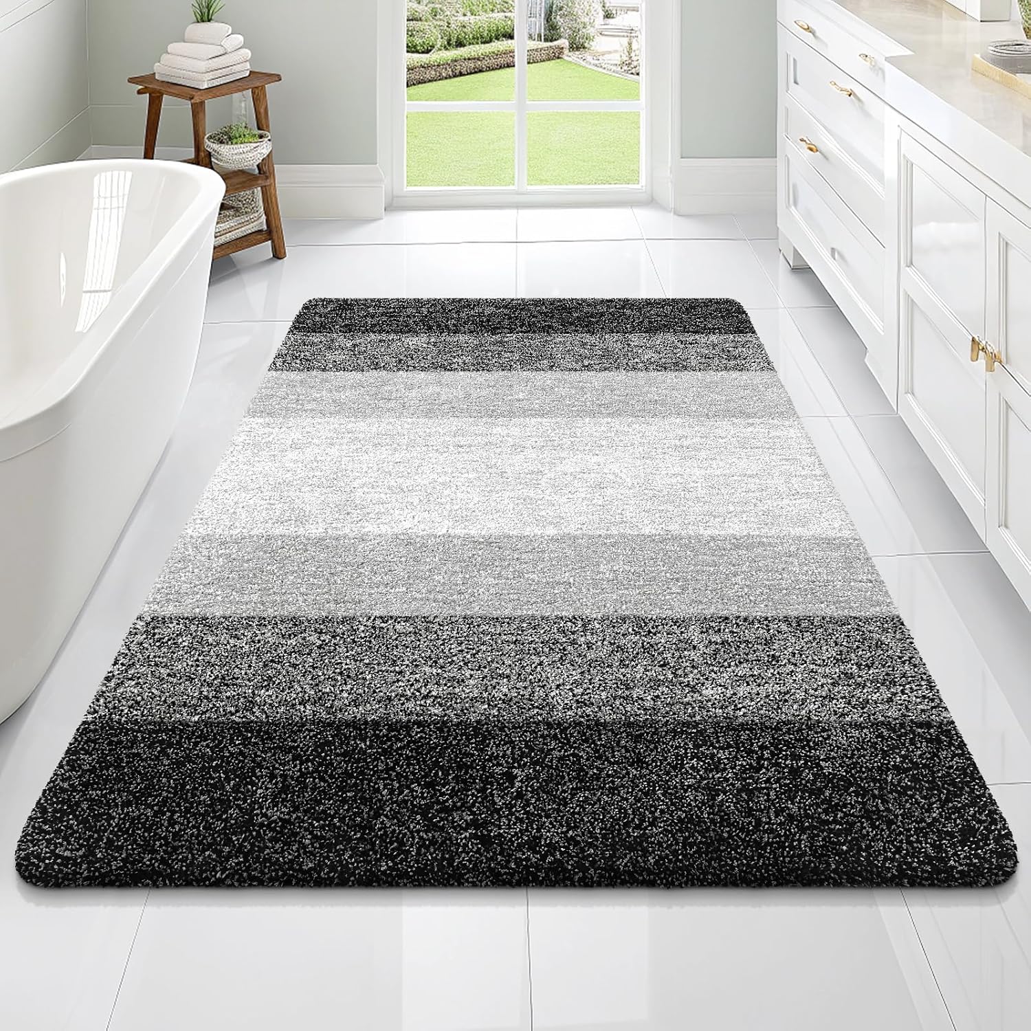 OLANLY Bathroom Rugs Mat - Extra Soft Microfiber Bath Rug with Rubber Backing | 70x46, Quick Dry, Machine Washable, Black