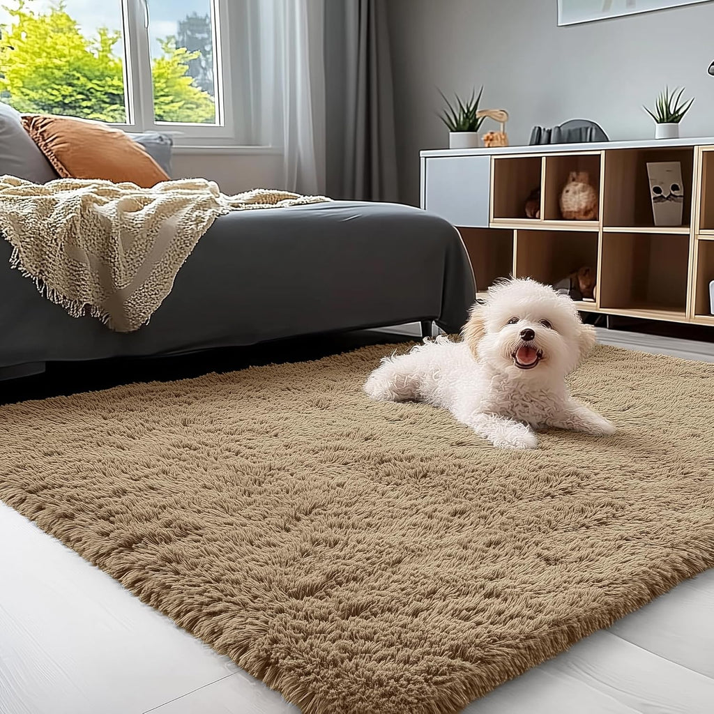 OLANLY 3x5 Soft Fluffy Shaggy Rug - Machine Washable Indoor Carpet for Living Room & Bedroom | Taupe