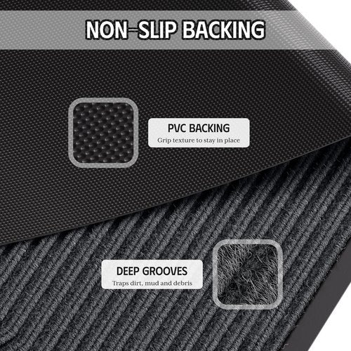 EZ2LIVE Front Door Mat, 3' x 5' Heavy Duty Door Mat Outside Entrance, Non-Slip Welcome Mat, Absorbent & Dirt Resistant, Low Profile Large Door Mats, Commercial Rugs for Entryway Indoor Outdoor, Grey