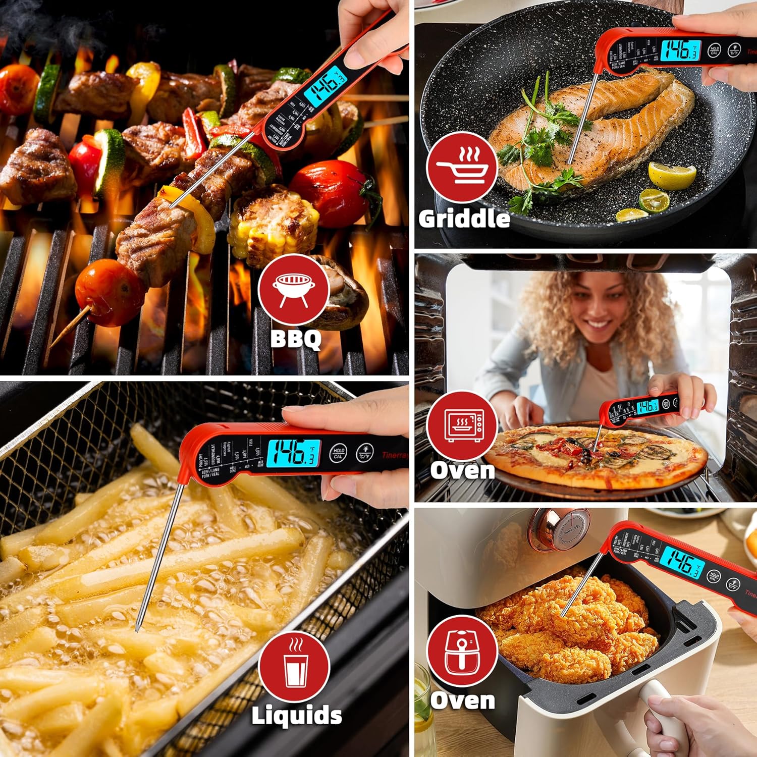 Professional Digital Meat Thermometer - Instant Read Waterproof Folding Probe with Backlight & Calibration for BBQ, Grill, Cooking