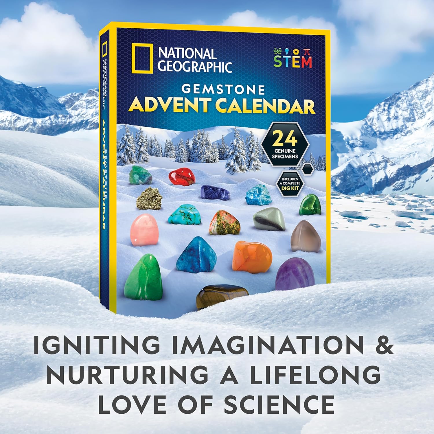 National Geographic 2026 Gemstone Advent Calendar - Kids' Countdown Calendar with 24 Gems & Mini Dig Kit