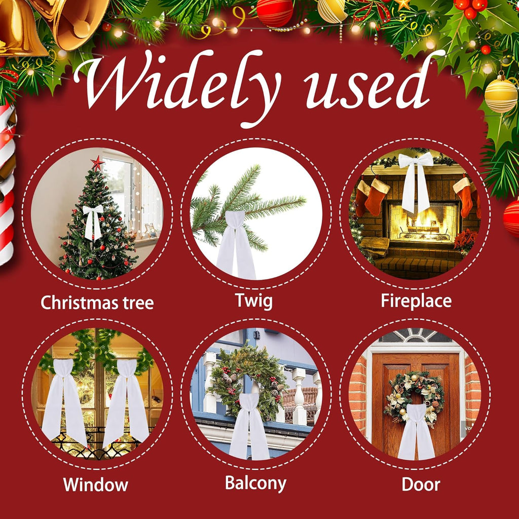RunNico Wreath Sash - 4 Pack 4.5" W x 56.3" L | White Blank Embroidered Holiday Decor for Front Door