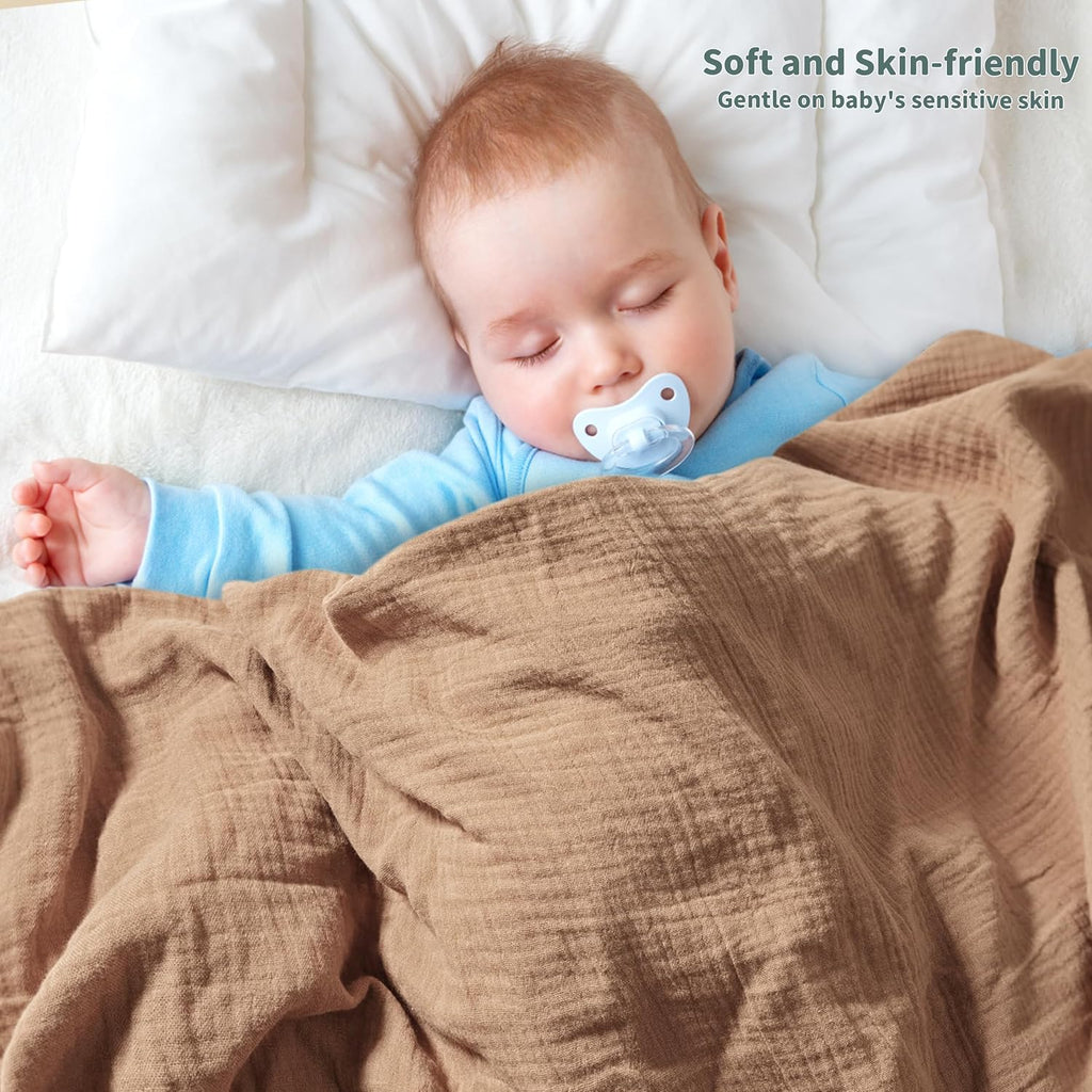 Skiennix Muslin Swaddle Blankets - Soft & Breathable 2-Pack for Newborns | Large 41 x 41 Inches (Beige & Coffee)