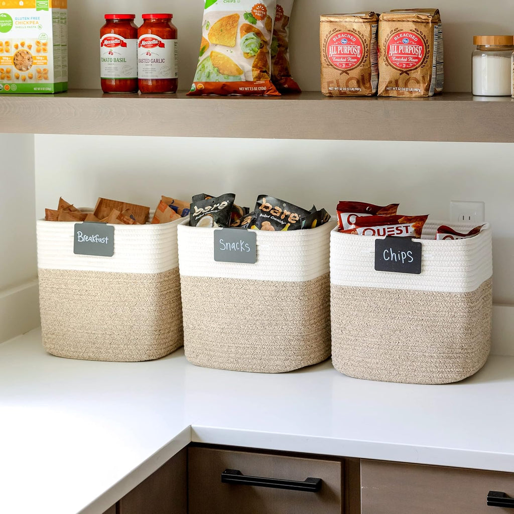 NaturalCozy Storage Cubes - 11 Inch Cotton Rope Baskets for Organizing | 3-Pack Cube Bin Set for Kids, Nursery, Closet