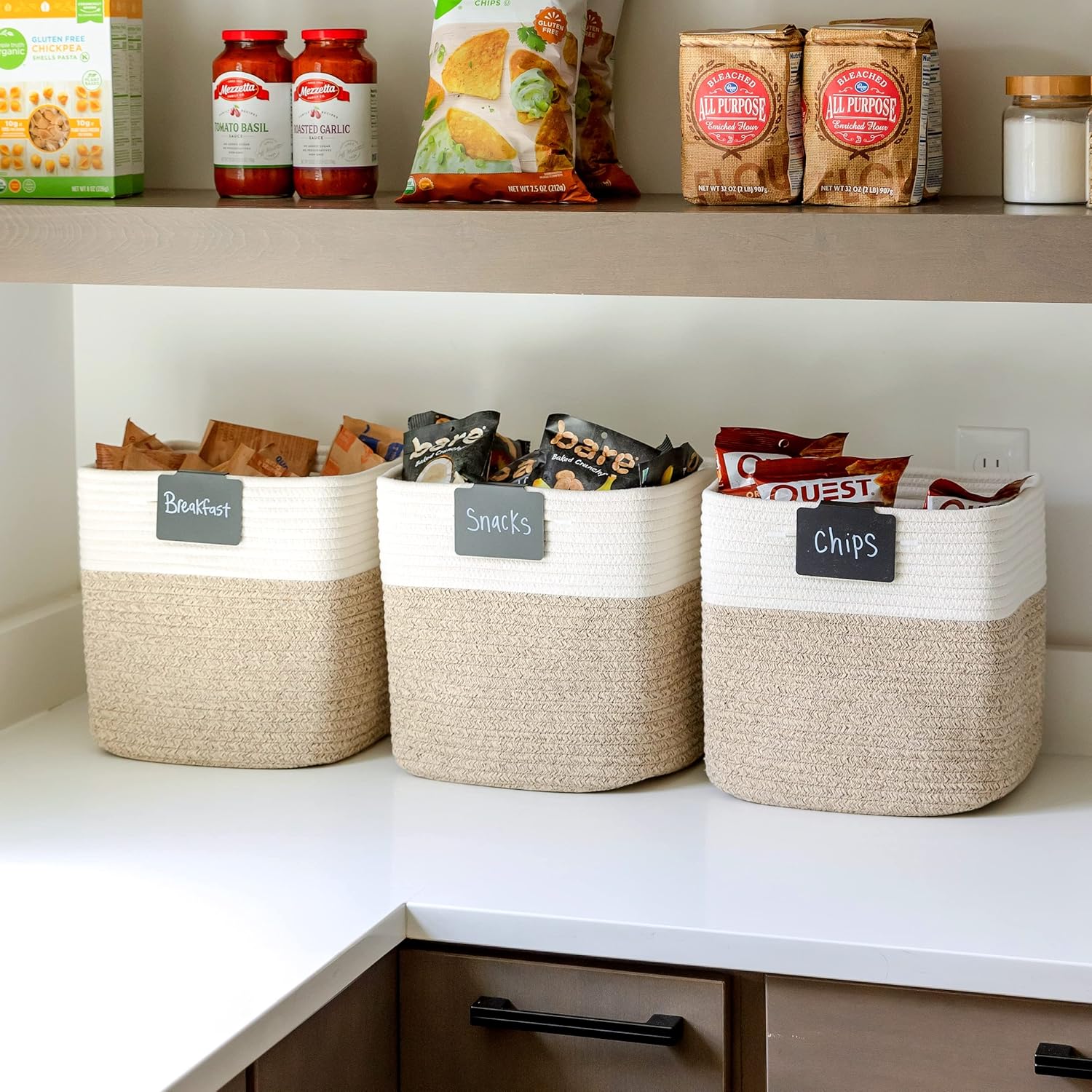 NaturalCozy Storage Cubes - 11 Inch Cotton Rope Baskets for Organizing | 3-Pack Cube Bin Set for Kids, Nursery, Closet