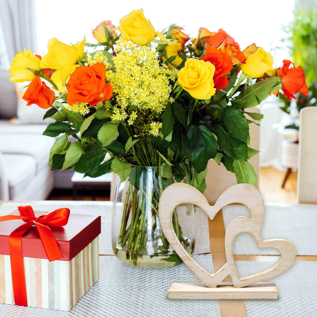 Rustic Wooden Double Heart Tabletop Decor – Interlocking Hearts Wedding Centerpiece, Engagement, Bridal Shower & Anniversary Party Decoration Gift