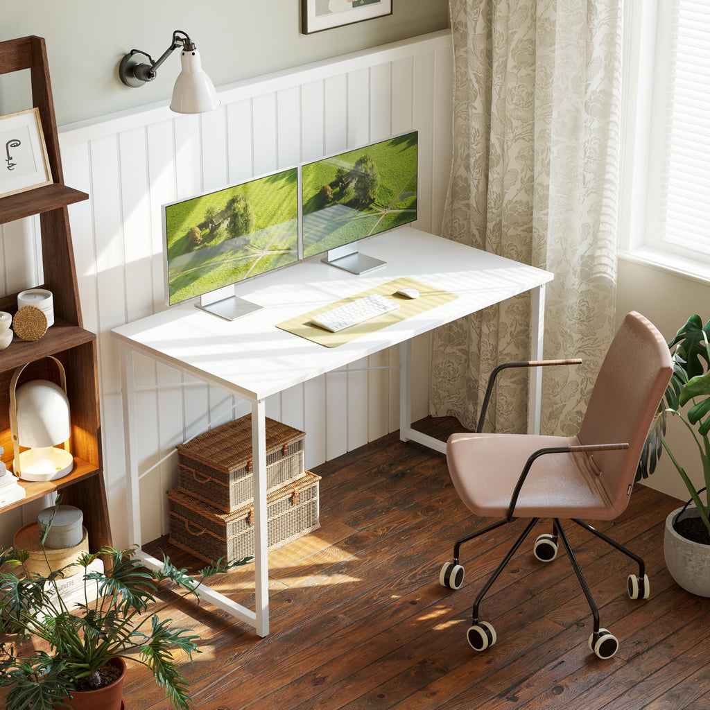 Cubiker Computer Desk, 47 inch Small Home Office Desk for Small Spaces, Modern Simple Style for Home, Office, Warm White