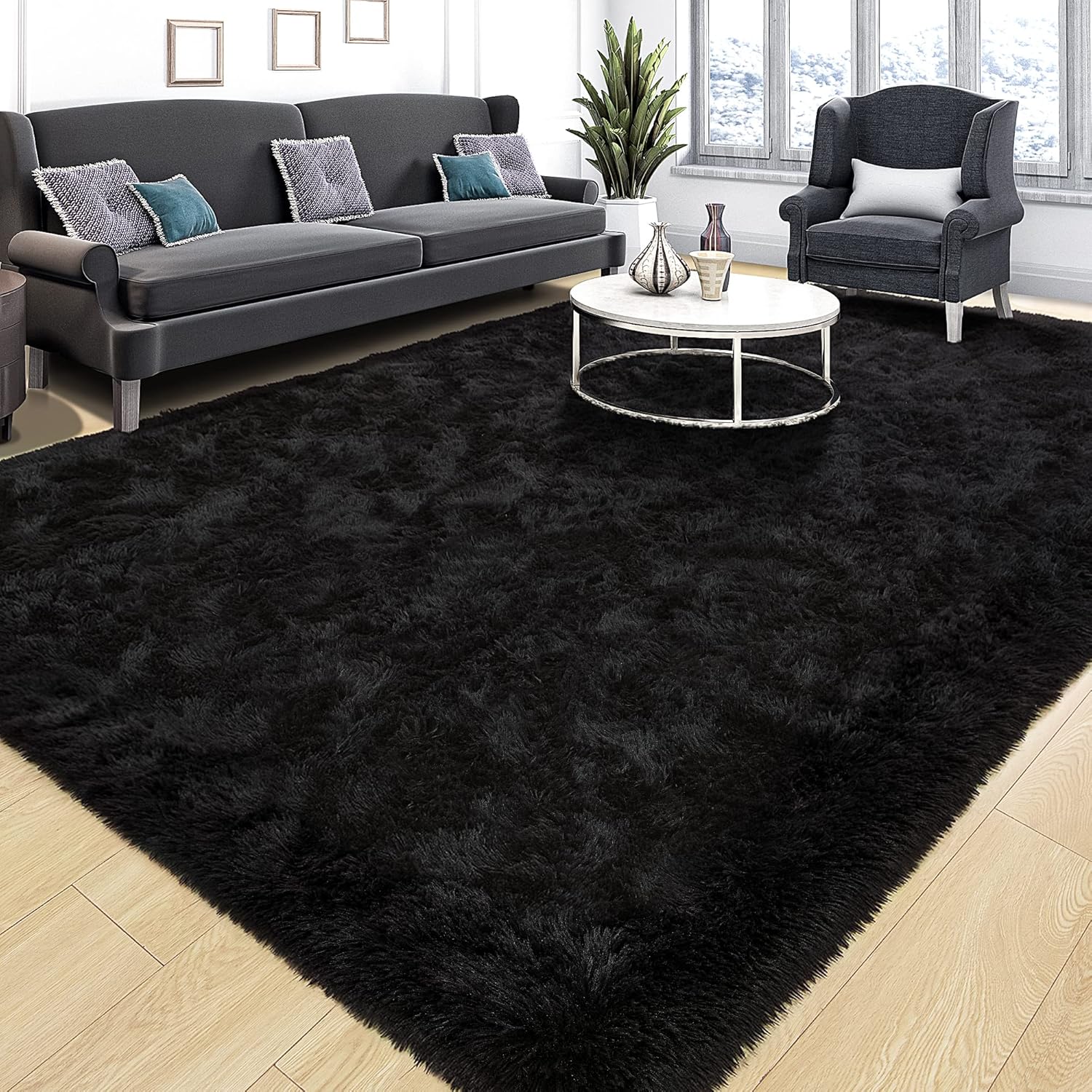 Tepook Super Soft Fluffy Rug - Modern Shaggy Fuzzy Carpet for Bedroom & Nursery | Black, 4 x 6 Feet