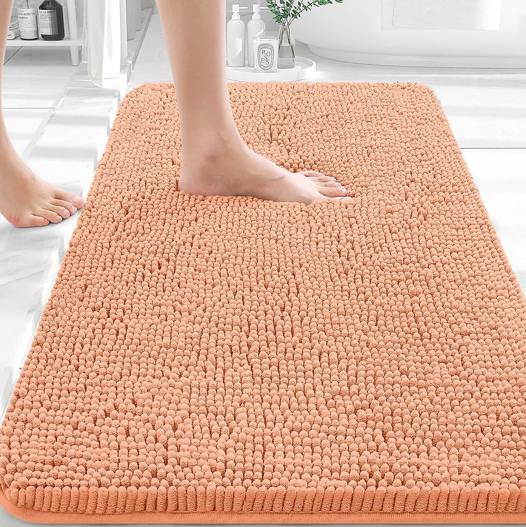 OLANLY Bathroom Rugs - Extra Soft Absorbent Chenille Mats | 36x24, Quick Dry, Machine Washable, Peach