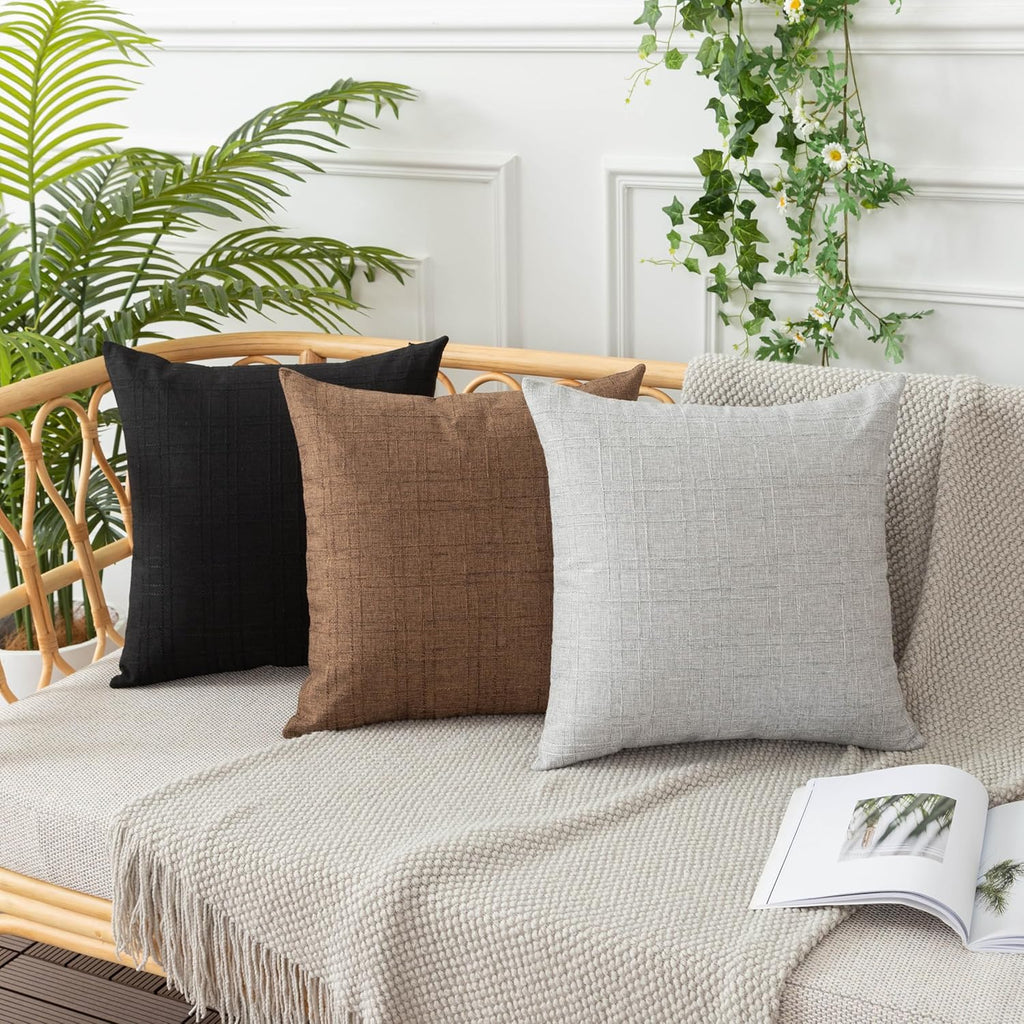 UGASA Outdoor Throw Pillow Covers - Waterproof Plaid Texture | Set of 2, 12x20 Inch, Black for Patio & Garden