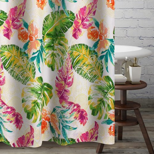 Greenland Home Tropics Shower Curtain, 72x72-inch, Coral