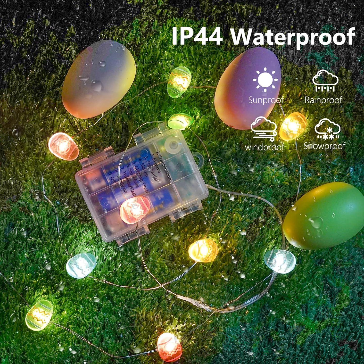 Skiennix Easter Egg Lights - Battery Operated Fairy Lights with Remote & 8 Modes | Waterproof Twinkle String Lights for Spring Decor (Multicolor)