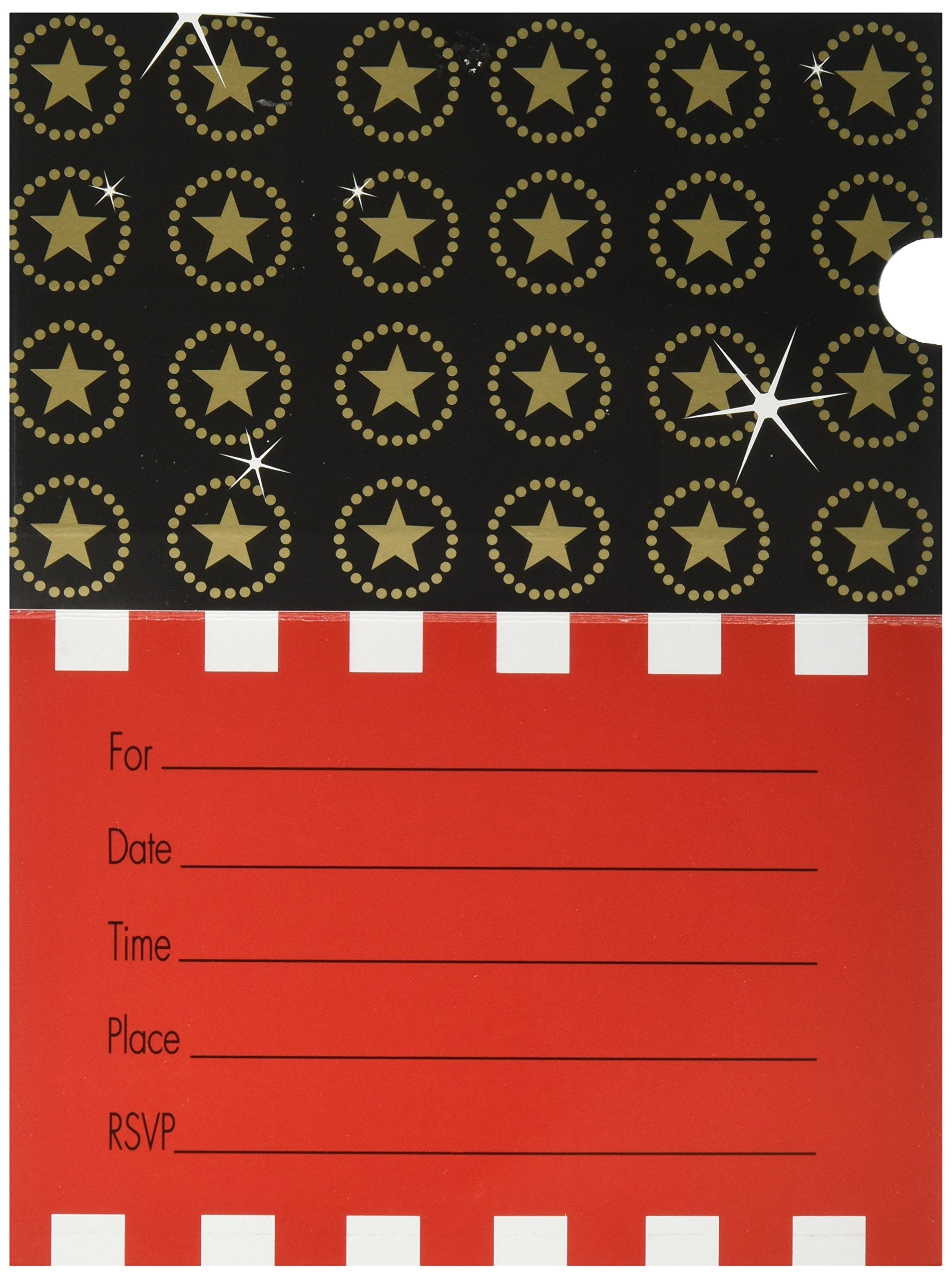 amscan Movie Ticket Party Invitation Card, 7" x 4", Pack of 8, Multicolor (499122)
