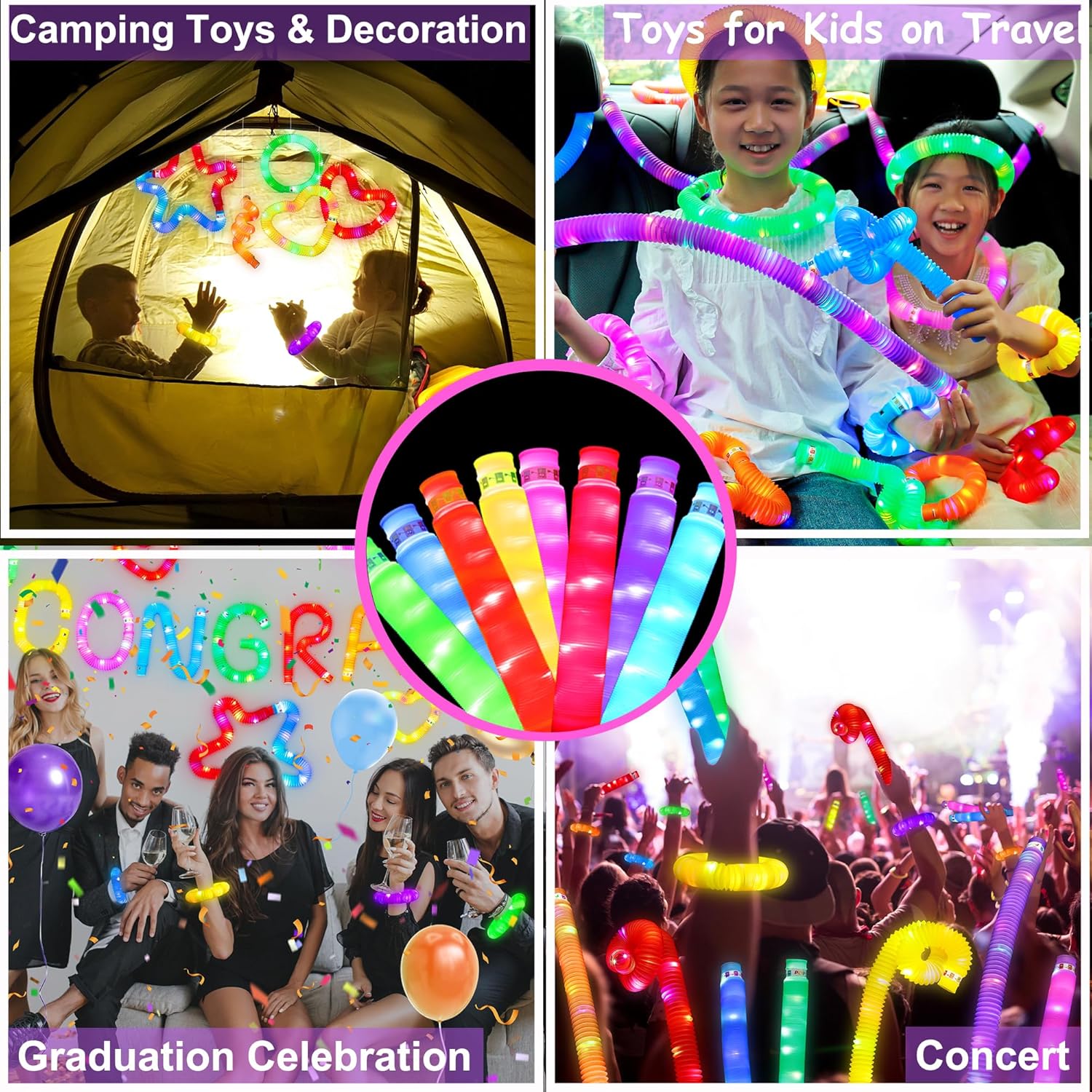 UrChoice Glow Sticks - 8PCS LED Pop Tubes for Parties | Glow Necklaces & Bracelets for Imaginative Play