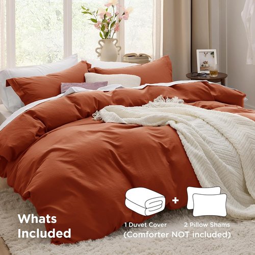 Bedsure King Size Duvet Cover Set - Extra Soft Prewashed Cotton-Like 3-Piece Bedding in Terracotta | Includes Zipper Closure and 2 Pillow Shams