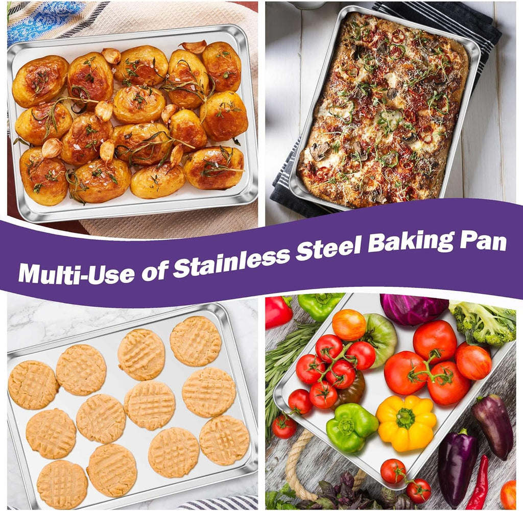 TeamFar Stainless Steel Toaster Oven Pan Set - Non-Toxic & Easy Clean | 12.5” x 9.5” x 1”