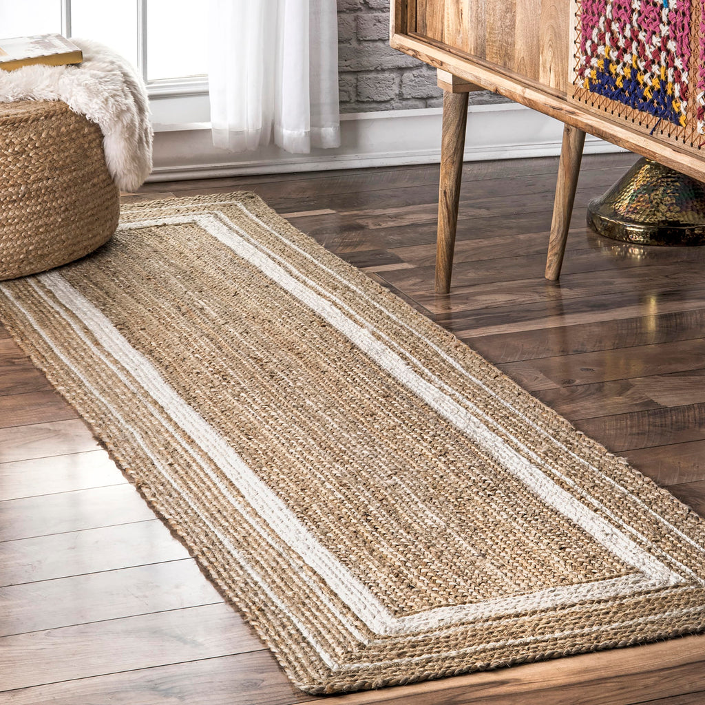 Nuloom Rikki Off-White/Natural, 2'6" x 6', Coastal Braided, Jute, Soft and Textured, High Traffic, Stain Resistant, Easy Clean, Durable Runner for Bedroom, Living Room, Dining, Foyer, Entryway