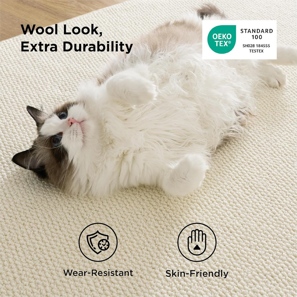 Bedsure 5x7 Faux Wool Area Rug - Machine Washable, Non-Slip, Pet Friendly, Cream for Living Room & Bedroom