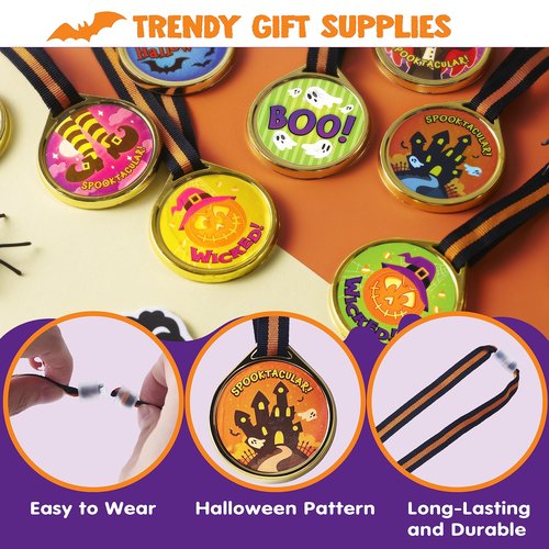 JOYIN 24 PCS Halloween Medals Trophies with Ribbons for Kids Children Party Award Celebration and Spooky Contest Rewards, Halloween Party Favors Supplies for Carnival Game Prizes