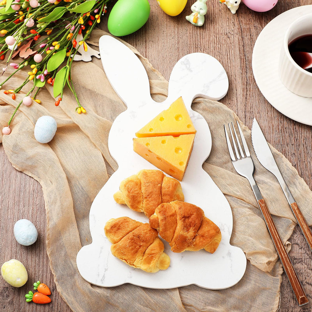 Reallnaive Easter White Bunny Cheese Board 11.8 x 7 Inch Charcuterie Cutting Board Large Decorative Stone Food Plate Tray for Easter Decoration Charcuterie Kitchen