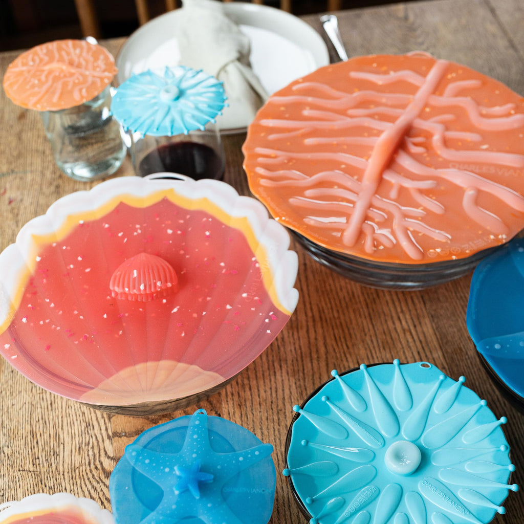 Charles Viancin - Coastal Silicone Lid for Food Storage - Set of 4 Lids - 11, 9, 8, and 6 Inch - Creates an Airtight Seal on Any Smooth Rim Surface