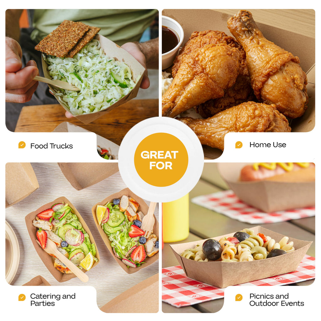 IDL Packaging 6.2" x 4.5" x 2" Kraft Paper Food Trays (Pack of 500) - USA-Made, Food-Safe Poly-Coated for Extra Moisture Resistance - Recyclable Trays for Fries, Burgers, Appetizers & Side Dishes
