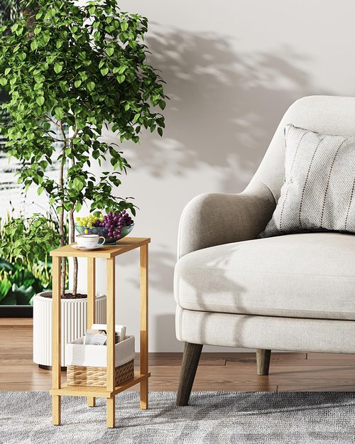TUTOTAK Small Side Table, Narrow End Table, Skinny Sofa Table, Slim Nightstand, Couch Table, Living Room, Bed Room, Natural TB01BN062