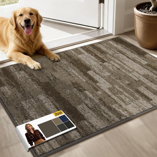 JSEI Dirt Trapper Door Mat - Non-Slip Washable Entryway Mat | 24"x36" Absorbent Low Profile for Dogs - Brown