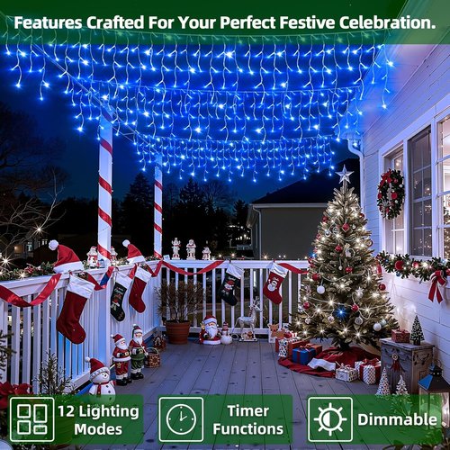 1620 LED Christmas Lights - 164ft Blue Outdoor String Lights with 12 Modes & Timer | Waterproof Twinkle Lights for Holiday Decor