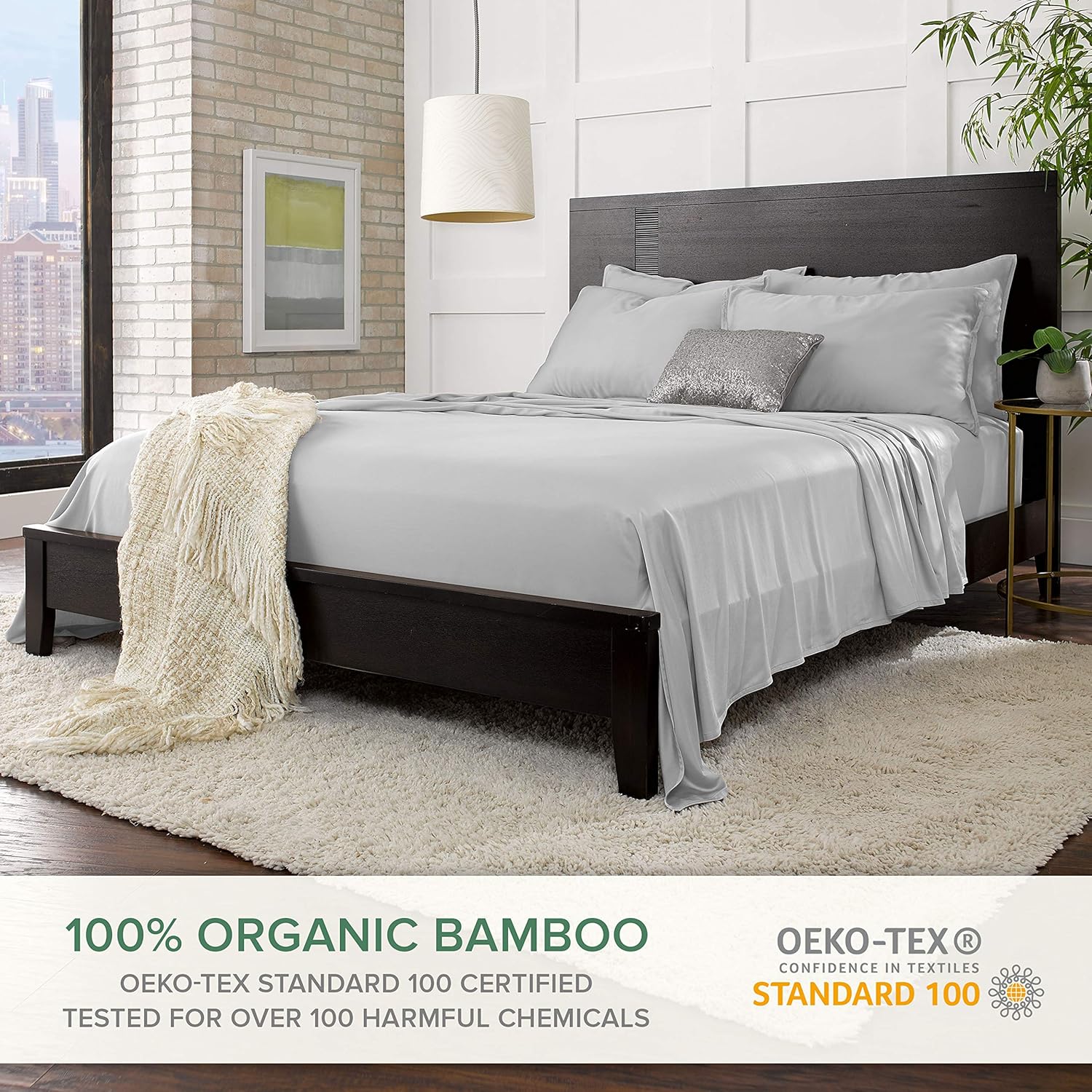 Pure Bamboo Short Queen Sheets - 100% Organic Viscose Bed Set, Soft & Cooling | 60"x75", Silver Pearl