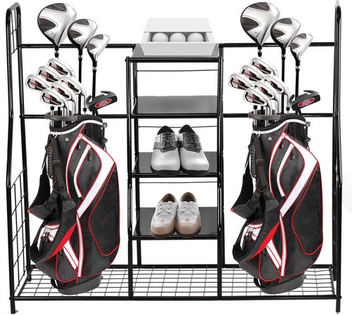 Home-it Golf Organizer - Extra Large Dual Storage Rack for Bags, Clubs, Balls & Accessories | Ideal for Garage & Basement