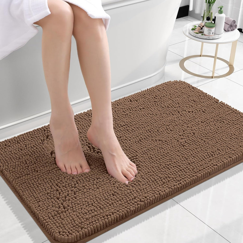 OLANLY Large Bathroom Rugs - Extra Soft Chenille Bath Mats | Quick Dry, Machine Washable, Mocha 59x35