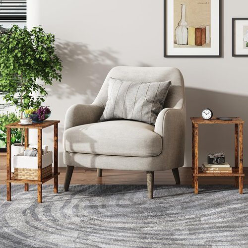 TUTOTAK End Table, Set of 2, Side Table, Nightstand, 2-Tier Storage Shelf, Sofa Table for Small Space, Living Room, Bedroom, Brown TB01BB035C