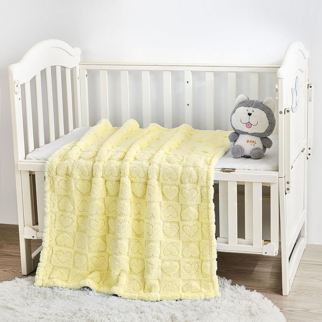 Yurhap Fleece Baby Blanket - Ultra Soft Heart Checkered Design | Cozy 30” x 40” Infant Blanket (Yellow)