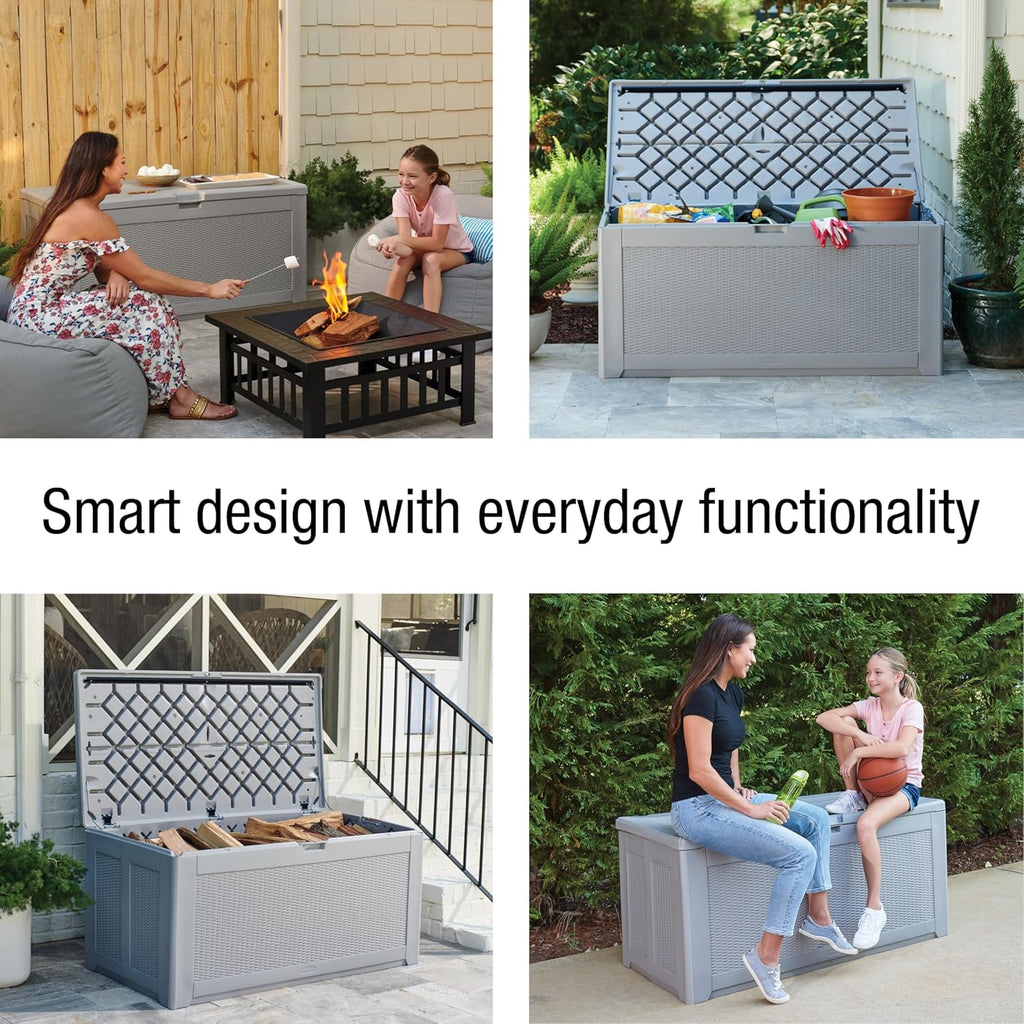 Rubbermaid Extra Large Resin Outdoor Storage Deck Box - 134 Gal, Weather Resistant, Gray | Ideal for Deck, Patio & Garden Organization