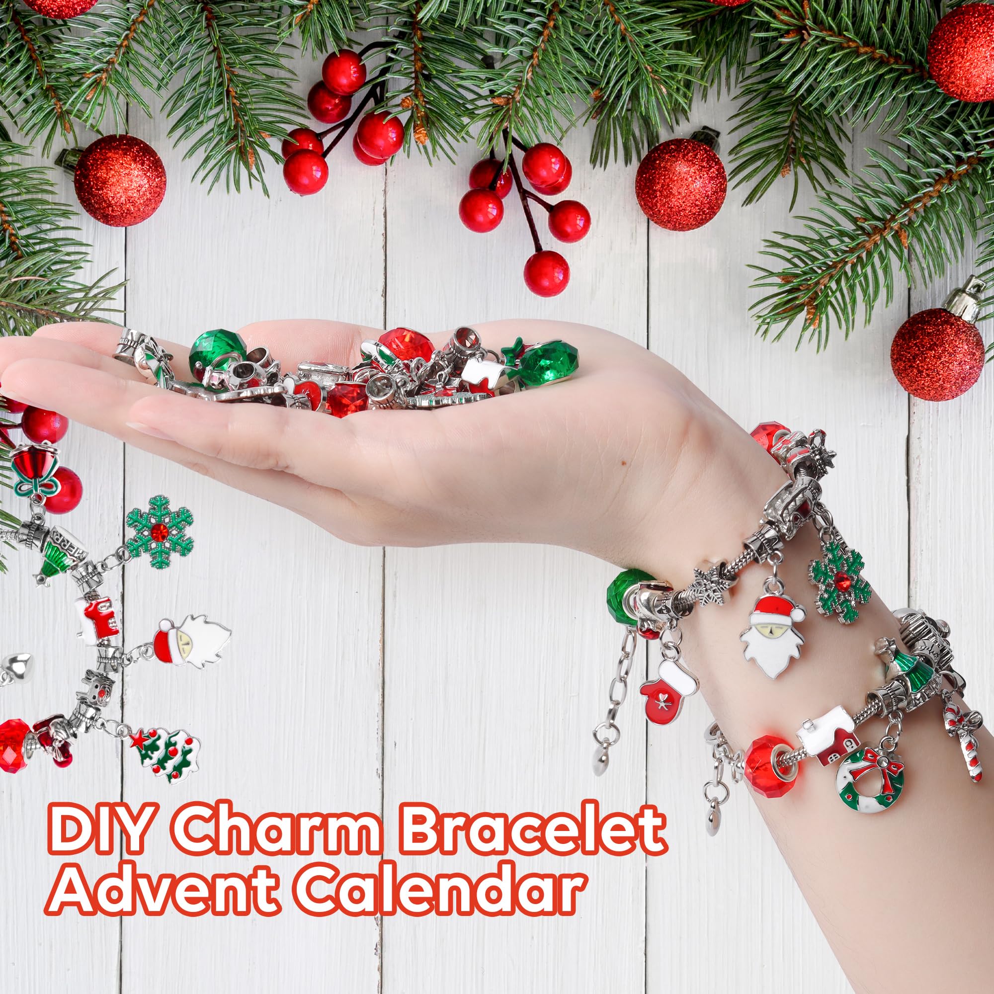 Christmas Advent Calendar Bracelets 2026 for Girls, 24 Days Xmas Countdown DIY Jewelry Kit with 22 Charm Beads and 2 Adjustable Bracelets Gift for Kids Teens Women