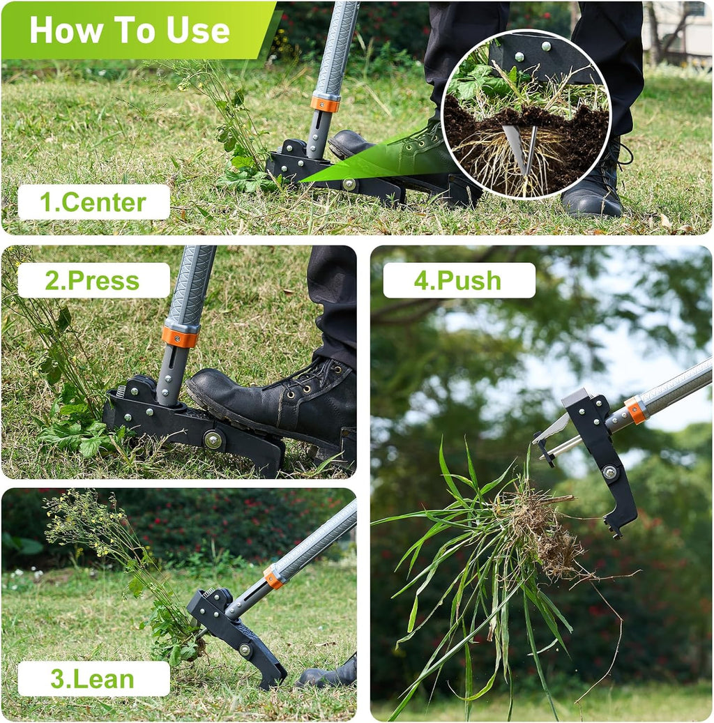 Stand Up Weed Puller Tool by [Brand Name] - 4-Claw Steel Head, 39"-46" Adjustable Handle for Effortless Weeding