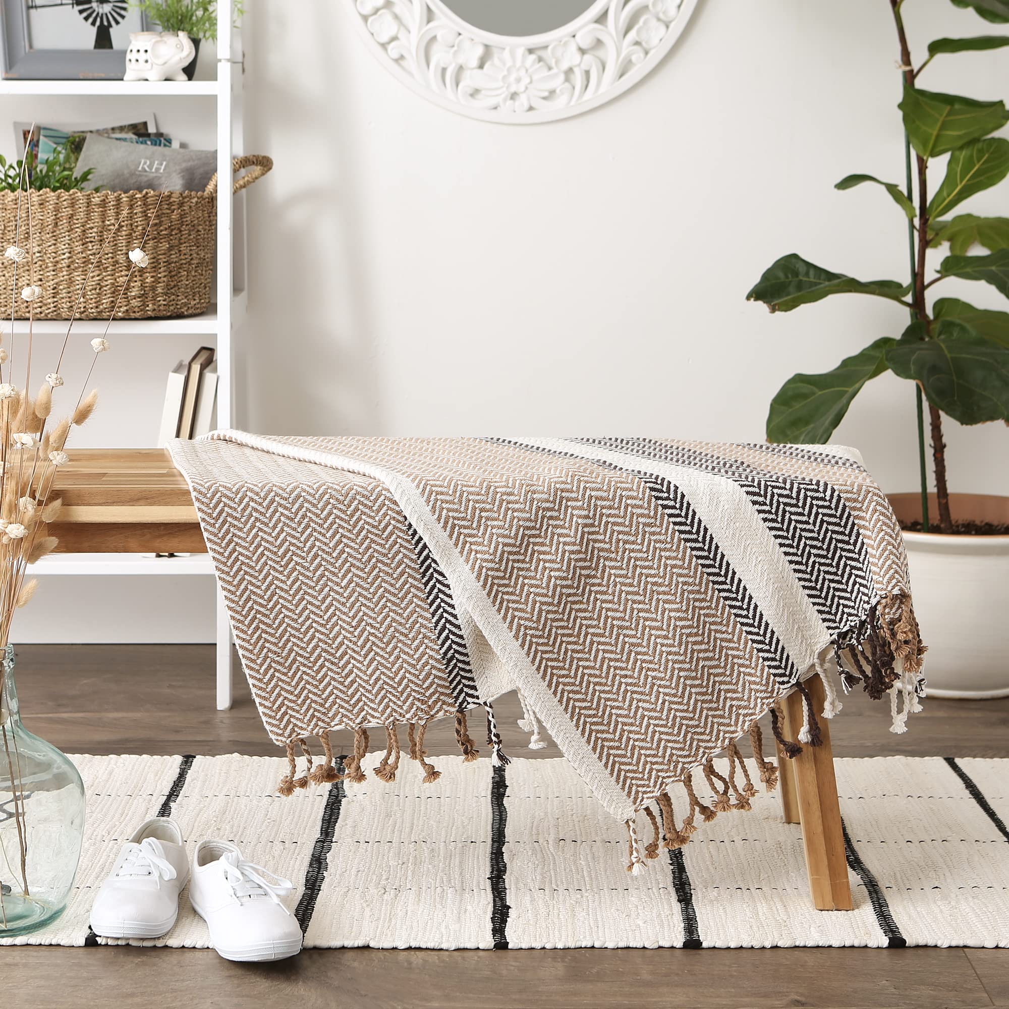 DII Striped Throw Collection Herringbone, 50x60, Stone
