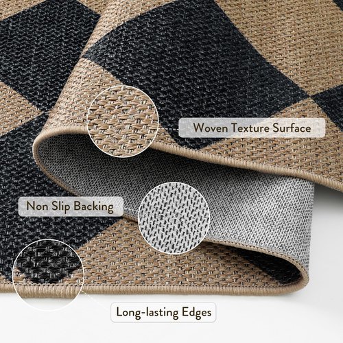 Lahome Colette Checkered Easy Jute Kitchen Rug, 2x3 Front Door Mat Non Slip Washable Neutral Area Rug, Farmhouse Diamond Non Shedding Low Pile Floor Carpet for Entryway Porch Doorway