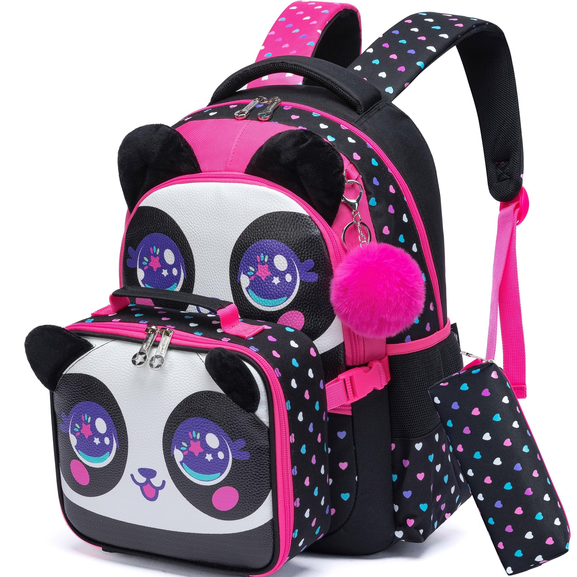 MYHSBYO Panda Kids Backpacks for Girls School Bag with Lunch Box School Backpack for Girls Set Cute Bookbag for Kindergarten