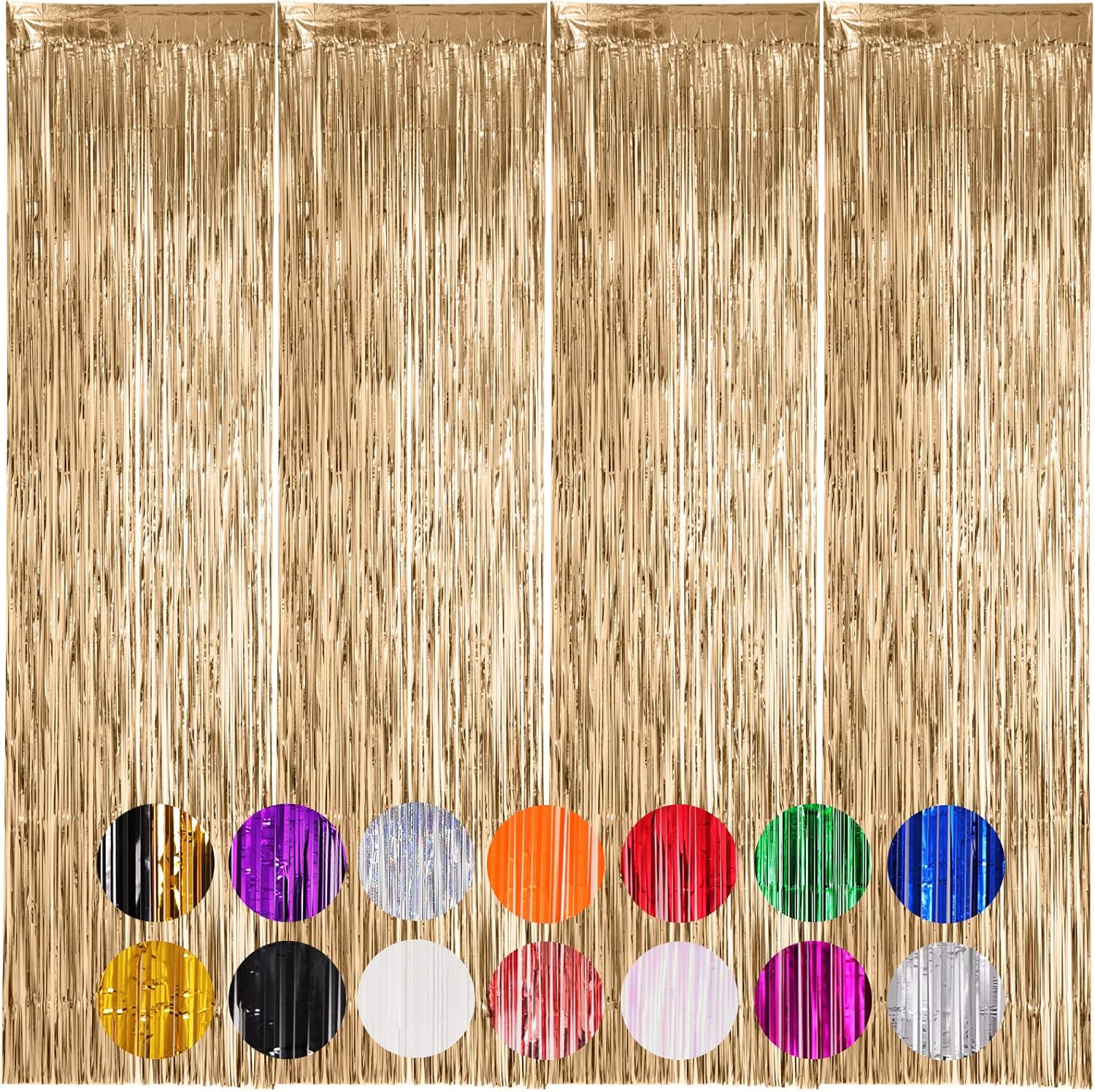 Voircoloria Champagne Foil Fringe Backdrop Curtains - 4 Pack Tinsel Streamers for Parties & Events