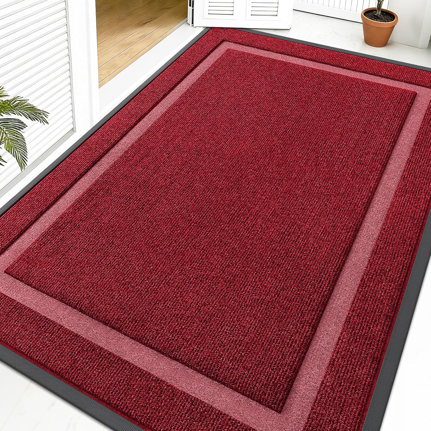 OLANLY Waterproof Front Door Mat - All-Season Indoor/Outdoor Doormat, Easy Clean, 59x40, Wine Red