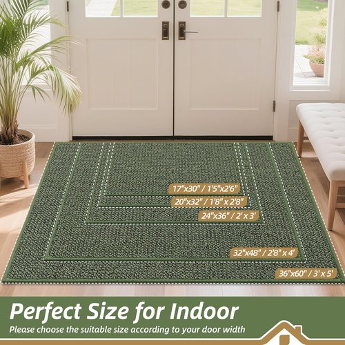 BEQHAUSE Dirt Trapper Door Mat - Non-Slip, Washable, Absorbent | 20" x 32", Green for Entryway